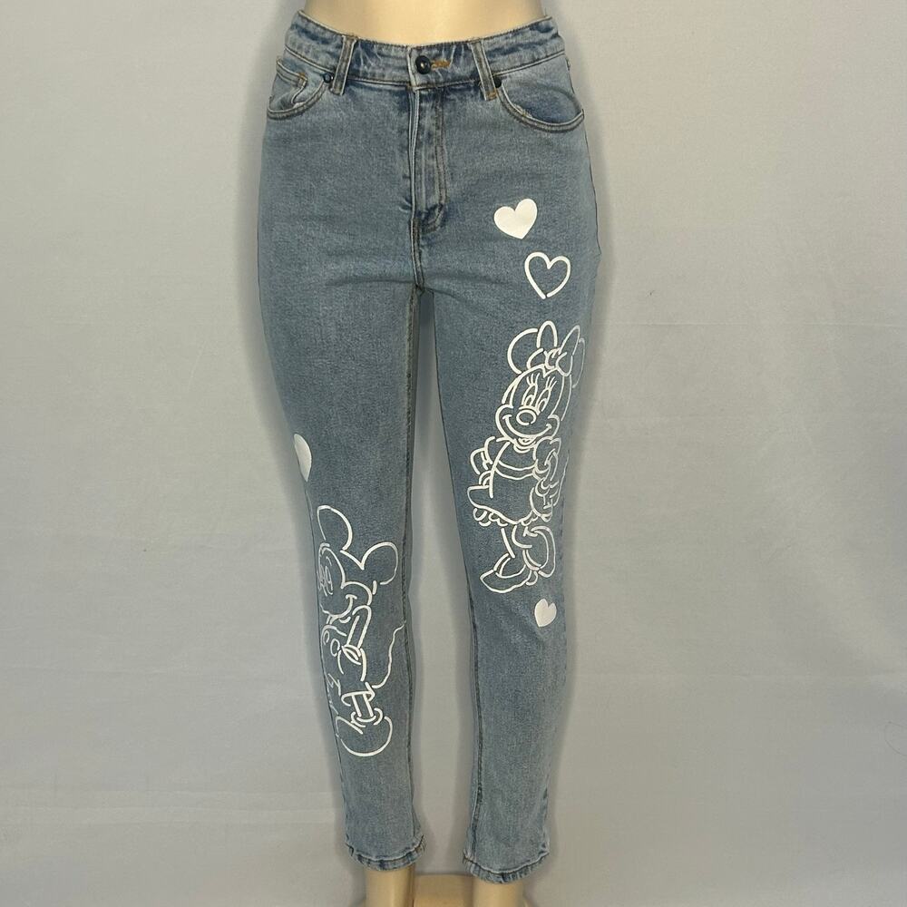 Disney Her Universe Mickey Minnie Jeans Women 1 Light Wash Graphic Denim Y2K